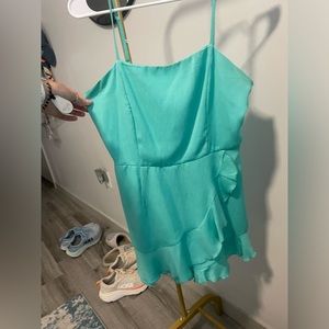 Relipop spring green spaghetti strap ruffle romper
